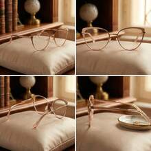 Elegant Party Style. Copper Alloy. No Glasses. All Seasons. Affordable Luxury In Geometric Style: Retro Black And Gold Eyeglass Frames With Gold Accents. - 金色 - 查看 2