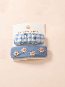 2pcs/Set Fabric Floral Embroidered Hair Clips, Sweet & Cute Girl Bangs BB Clips, Water Drop Shaped Hairpins - Multicolor - View 7