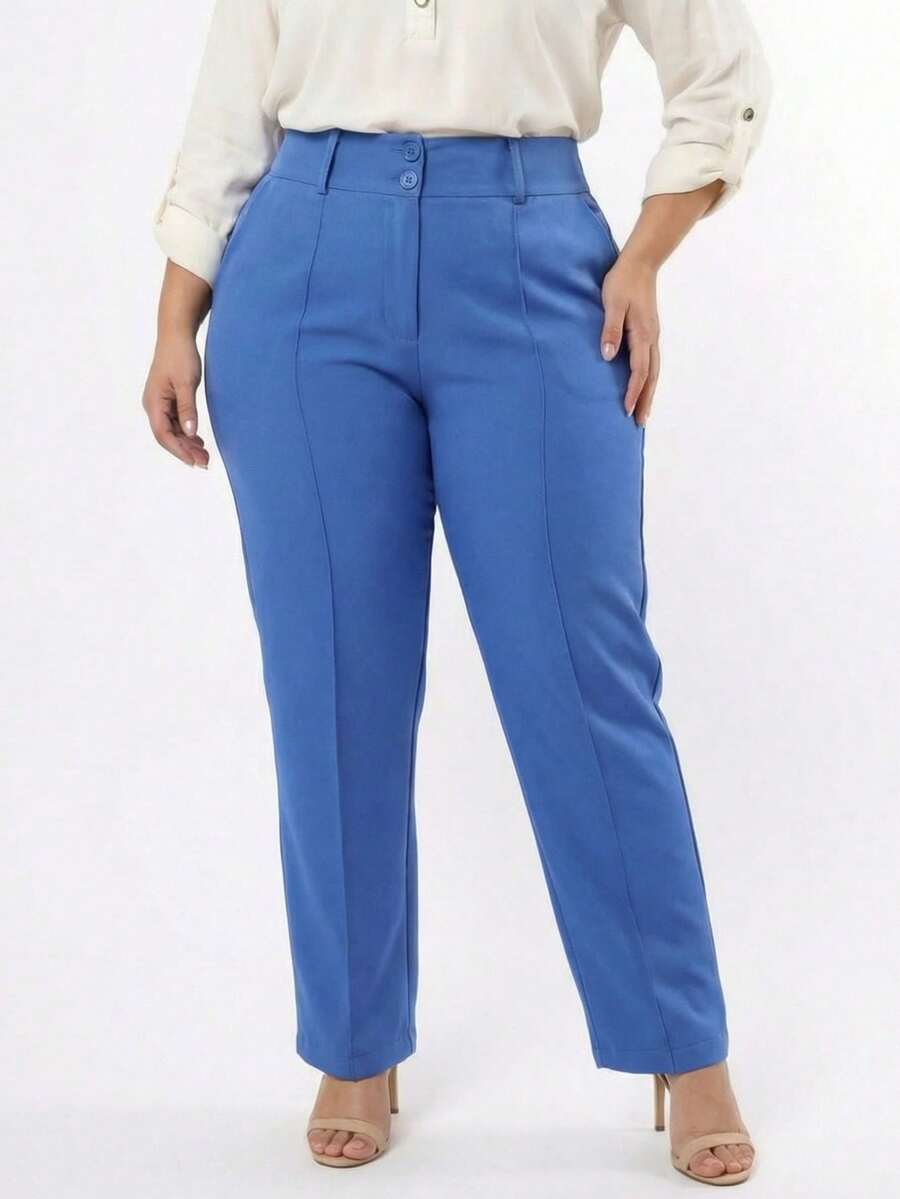 Plus Size Tailored Dress Pants - Blue - View 1