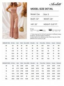 Acelitt 女士度假风碎花荷叶边阔腿连体裤，休闲夏季款 - 卡其色 - 查看 5