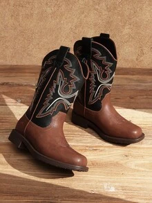 Boys Girls Cowboy Boots – Square Toe Western Riding Boots For Kids - 鏽棕色 - 查看 1
