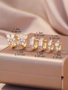 6pcs 18K Gold Plated Earring Set, Butterfly & Geometric Stud Earrings, Valentine's Gift For Her - Gold - View 4