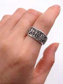 Cross Design Men's Ring, Hiphop Indie Style, Vintage Black Color Elegant Open Band - Antique Silver - View 5