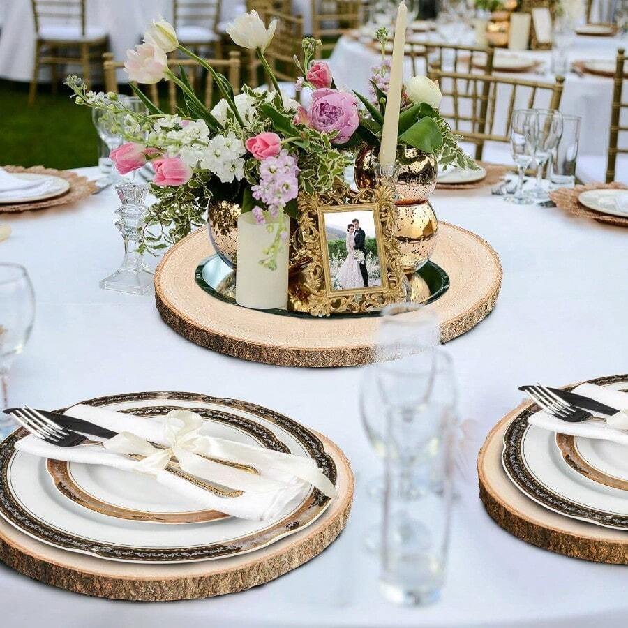 Wood Slices Centerpieces, Wood Rounds Cookies Crafts, Rustic Wood Circles Slabs, Wooden Discs Tables Decor - Art Projects And Rustic Weddings - 12 chiếc, kích thước 9-10 inch - Xem 1