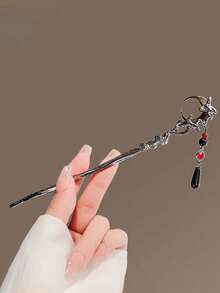 1pc Indie Design Crescent Moon & Tassel Hair Clip, Dark Edgy Vibe New Chinese Style Minimalist Accessory - Multicolor - View 4