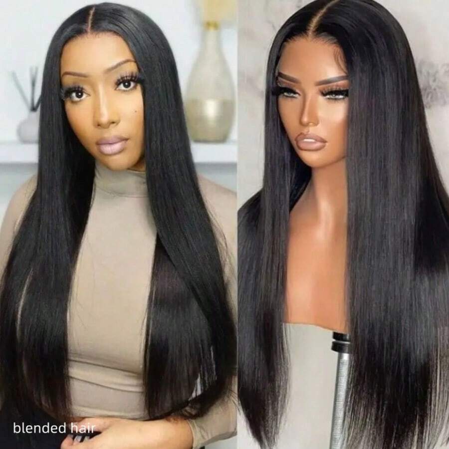 180% Density 13x4 Invisible HD Lace Front Human Blended Hair Wig Put Cut Put On And Go Straight Lace Closure Wigs Bye Bye Knots Glueless Pre Plucked Virgin Brazilian Human Blended Hair Long Wig With Baby Hair 8-36Inch Natural Black - Natural & Black - View 1