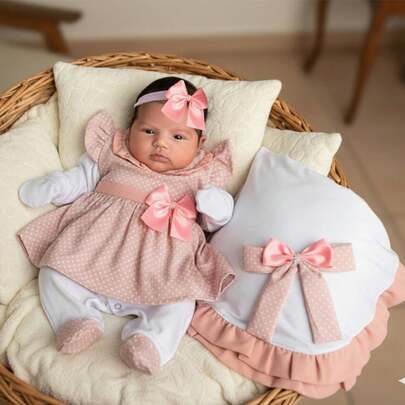 Saída de Maternidade Roupa Bebê Menina Maya 05 Peças Poá Rosê