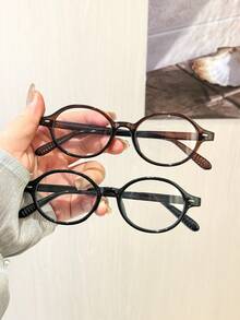 2 piezas Montura de gafas ovalada para mujer, marco ligero de policarbonato con lentes transparentes claros, estilo casual adecuado para uso diario en la oficina y el transporte, con estuche de gafas - Multicolor - Ver 6