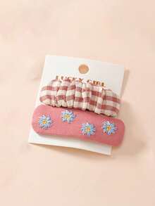 2pcs/Set Fabric Floral Embroidered Hair Clips, Sweet & Cute Girl Bangs BB Clips, Water Drop Shaped Hairpins - Multicolor - View 5