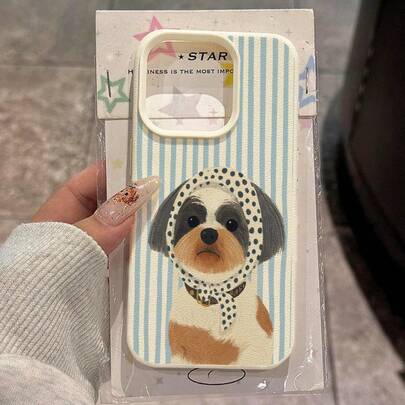 1 pieza Funda de teléfono de material TPU con diseño de lunares y rayas azules para perro, compatible con iPhone 17 Pro Max/17/16 Pro Max/15/13/12/11, S20 FE/A15/S24/A55, Note 11/Note 12/Note 13 Pro, protección suave y antideslizante de cobertura completa
