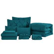 10-Piece Pinch Pleat Microfiber Bed In A Bag Comforter Set With Pillow Shams & Decorative Pillow - Teal - View 6
