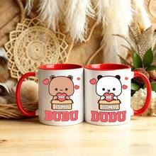 2个11盎司杜杜和布布情侣陶瓷咖啡杯 | 趣味卡通印花马克杯，送给另一半的绝佳礼物，生日、周年纪念日、新年、情人节，微波炉适用 - 彩色 - 查看 5