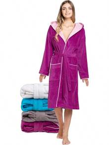 Peignoir en coton pour femmes Twinzen - Velours de coton - Peignoir en velours pour femmes - Peignoir ultra doux pour femmes OekoTex - Fuchsia - Voir 12