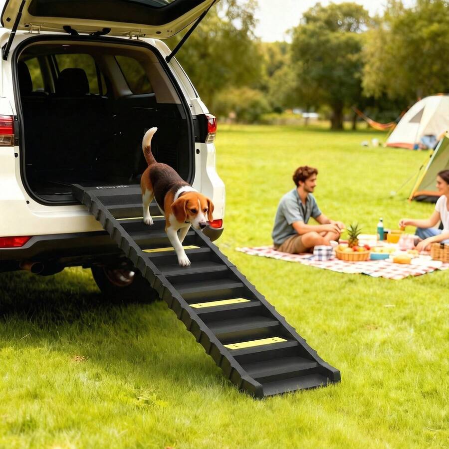 PawHut Foldable Dog Ramp For Car, Non-Slip Dog Stairs For SUVs Truck, Black - one-size - View 1