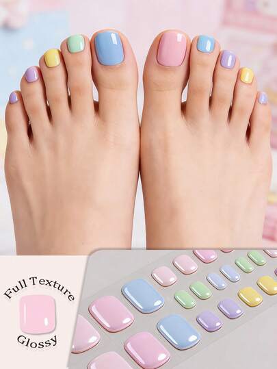 26pcs Y2K Colorful Cured Gel Nail Stickers For Summer, Durable, Glossy, Fashionable, Suitable For Women/Girls Beach Vacation, Camping, Pool Party DIY Manicure, Great Gift For Her Nails