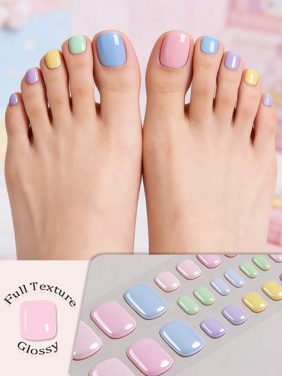 26pcs Y2K Colorful Cured Gel Nail Stickers For Summer, , Glossy, Fashionable, Suitable For Women/Girls Beach Vacation, Camping, Pool Party DIY Manicure, Great Gift For Her Nails