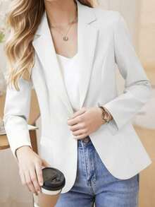 Liu Fashion Tailored Blazer With Lining, 1 Button, Women's Elegant Formal Coat, New Collection, Imported, Excellent Fabric, Beautiful, 1 Button - Trắng 1 - Xem 3