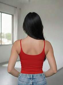 Women's Formal Tank Top With Square Neckline And Thin Straps In Premium Supplex Fabric - Red - View 2