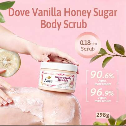  Dove Vanilla Honey Exfoliating Scrub, Removes Dullness, Moisturizes, Balances Oil-Water, Contains 1/4 Moisturizing Cream Fine Particles, Gentle & Non-Irritating, Deep Cleansing & Brightening