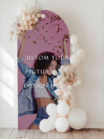 Telón de fondo con arco personalizado - Texto/Nombre/Fecha personalizados - Tela de poliéster elástica adecuada para bodas, cumpleaños, fiestas - Fondo con arco para decoración interior/exterior, fácil montaje, se adapta a marcos de arco redondos (sin necesidad de electricidad)