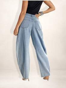 Women's Wide Leg Baggy Balloon Style High Waist Barrel Jeans - 藍色 - 查看 5