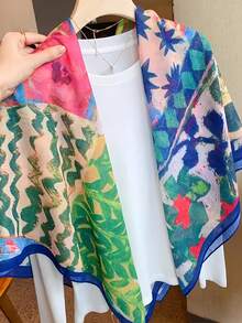 1件浪漫彩色大号围巾披肩，春秋季外出、空调房内皆宜的百搭配饰 - 綠色 - 查看 3