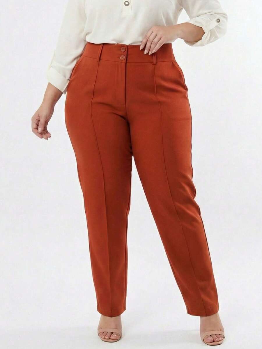 Plus Size Tailored Dress Pants - Terracota - Ver 1