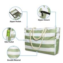 Large Waterproof Beach Tote Bag For Women, With Zipper, Sand & Pool Bag (Random Pattern) - Green - View 1