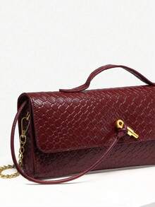Women's Braided Textured Leather Handbag Flap Clutch Purse Top Handle Punk Hobo Bags, Women's Retro Minimalist Faux Woven Texture Angora Red Vintage Flap Lock Large Capacity Clutch Handbag, Shoulder Bag For Parties, Outings And Daily Use - Màu Đỏ Sâu - Xem 3