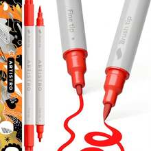 ARTISTRO 2 Red Dual-Tip Acrylic Paint Pens - Multisurface Markers For Glass, Rock, Fabric, Wood, Plastic &Amp; More - 1 Mm Fine &Amp; Brush Tips - MàuF - Xem 1