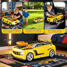 Simulation Racing Car Game Toy For Kids Interactive Driving Game With Steering Wheel, Sound Lights - Yellow - View 3