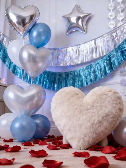 2Pcs Blue And Silver Fringe Garland & Scalloped Banner, 6.5FT Sparkly Tinsel Party Decorations For Birthday Women's Bachelorette, Engagement, Wedding Anniversary, New Year Eve, Photo Booth Backdrop Supplies