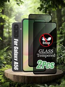 防震隐私钢化玻璃屏幕保护膜 2片/套 适用于三星Galaxy手机，防窥，9H硬度，防刮花，易于安装，无气泡，全屏覆盖，高透光率，触感顺滑，兼容Galaxy A14 5G/A15/A23/A34/A35/A54/S23 FE/A55/A16/A56等型号 春季礼物 - 黑色 - 查看 56