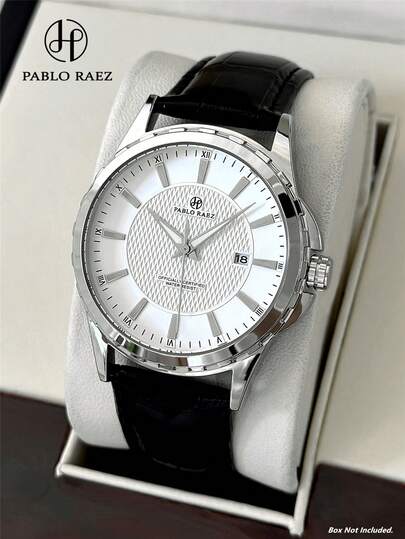  PABLO RAEZ 1pc Man Watch Business Wristwatch Original Charming Stainless Steel Wristwatch For Man Non Tarnish Silver Color Jewelry Accessories IPS Case Luxury Black Soft & Comfortable Microfiber Leather Fashion Big Dial With Date 50M Waterproof Brand New Male Quartz Wristwatch Sports Casual Clock Nice Gifts For Friend Or Family Father Presents Fit For Daily Life/Work/Party Decorations Dress Watch Graduation Wedding Presents