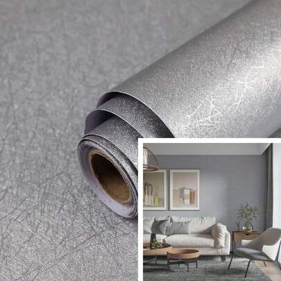 1 Roll Silver Silk Minimalist Wallpaper, Waterproof Wall Sticker For Bedroom, Home, Dorm Decor, Desk, Cabinet, Furniture DIY, Easy Installation, 15.7inX39.3/118.1/196.8in