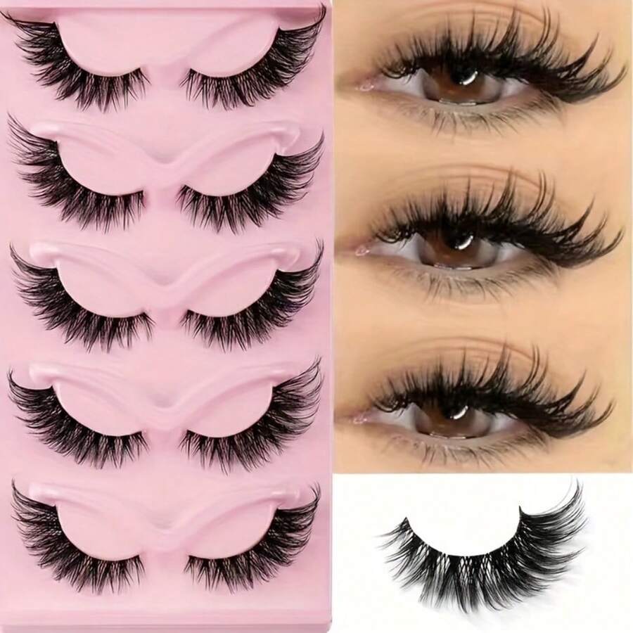 5-Pair Set Of Voluminous Slanted New Style False Eyelashes, Multi-Layer Dense Cat Eye Mink-Like Lashes - 5對 - 查看 1