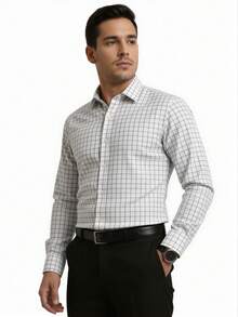 Rand paul Long-Sleeved Plaid Dress Shirt, Casual, Good Quality, Slim Fit With Elastane. - Màu xanh lam - Xem 2