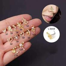 Stainless Steel L-Shaped Nose Piercing With Cubic Zirconia. - 1 cái màu vàng, 1# Hoa cỡ L - Xem 6