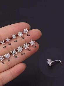 Stainless Steel L-Shaped Nose Piercing With Cubic Zirconia. - 1 cái màu vàng, 1# Hoa cỡ L - Xem 4