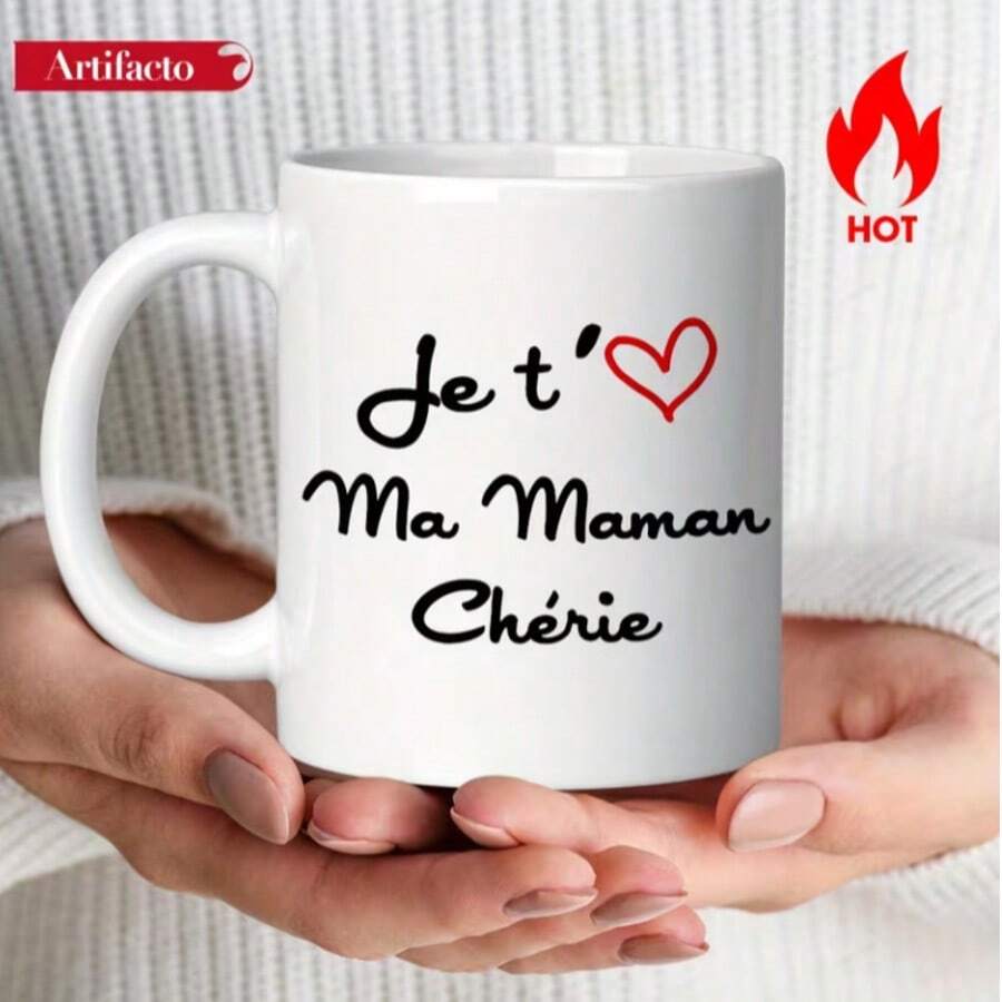 1pc, 11oz, Ceramic Coffee Mug With "Je T'aime Ma Mamme Chérie" Heart Graphic Design - Dishwasher Ideal Gift For Mom/Family On Mother' Day Or Holidays