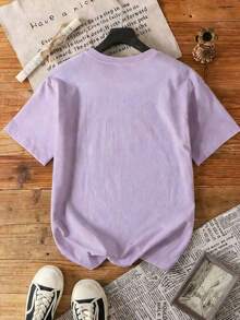 SNOOPY-Colorful Daisy "Snoopy Confused Collapse Customer Embracing Pattern T-Shirt Looks Thin Half Sleeve Girl's Heart Out Of The Street Eye Catching Item - Màu tím hoa cà - Xem 5