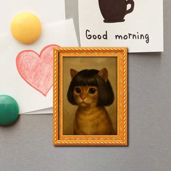 1pc Novelty Long Hair Cat Pattern Refrigerator Magnet, Cute And Funny Cat And Mouse With Fake Hair, Suitable For Decoration In Restaurant, Kitchen, Living Room, Great Gift For Thanksgiving, Christmas, Valentine's Day, Best Gift For Animal Lovers