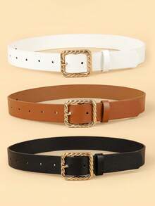 3pcs Kids' Combo Waist Belt, High-End PU Waist Strap For Jeans, Dresses, Student Belts - Multicolor - View 2