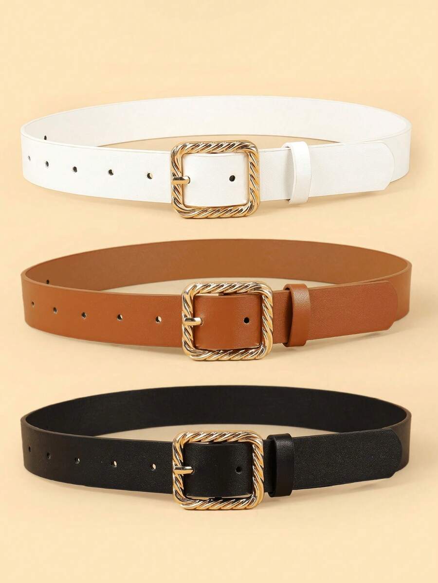 3pcs Kids' Combo Waist Belt, High-End PU Waist Strap For Jeans, Dresses, Student Belts