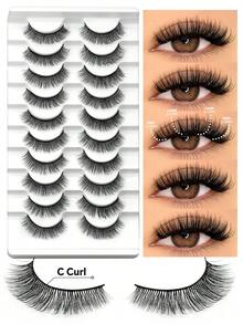 GROINNEYA 10 Pairs Wispy Fluffy Faux Mink Eyelashes Volume Cat Eye Lashes Winged End Eye Elongated Eyelashes Natural Look Fake Lashes Soft Band Full Strip Lashes,Beginner-Friendly For Daily And Party Makeup Use - View 11