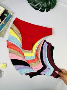 Set Of 10 Basic Everyday Comfortable Plain Panties, 100% Cotton - 彩色 - 查看 1