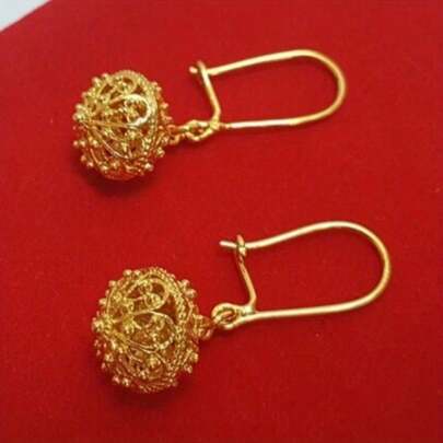 Handmade Croatian Golden Ball Earrings, Dubrovnik Style Golden Ball Earrings, Unique Traditional Wedding Jewelry, Dangle Golden Earrings