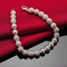 8mm Matte Bead Ball Chain 925 Sterling Silver Plated Bracelet For Woman Engagement Wedding Jewelry - Silver - View 3