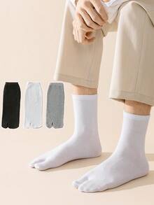 1/3 Pairs Unisex Two-Toe Mid-Calf Socks, Spring/Summer Split Toe Thumb Socks, Black/White/Gray Pig Hoof Design, Soft & Comfortable - Multicolor - View 2