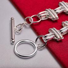 Pulsera de plata de ley 925 con diseño liso de cruz redonda, cadena de dije para dama, mujer y hombre, regalo de joyería para el Día de San Valentín - Plateado - Ver 4